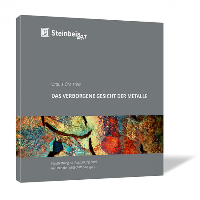Buchcover von 'Das verborgene Gesicht der Metalle' von Ursula Christian, mit einer abstrakten, farbenfrohen Metallstruktur auf grauem Hintergrund.
