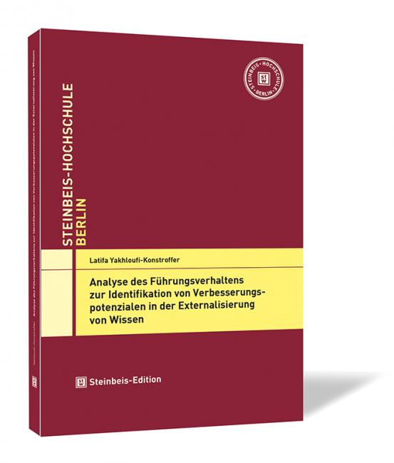 Buchcover von 'Analyse des Führungsverhaltens zur Identifikation von Verbesserungspotenzialen in der Externalisierung von Wissen' von Latifa Yakhloufi-Konstroffer, in rotem Design mit gelber Schriftleiste.