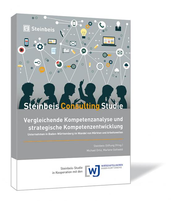 Buchcover von 'Vergleichende Kompetenzanalyse und strategische Kompetenzentwicklung' von Michael Ortiz und Marlene Gottwald (Hrsg.), mit einer grafischen Darstellung von vernetzten Symbolen und Silhouetten von Personen.