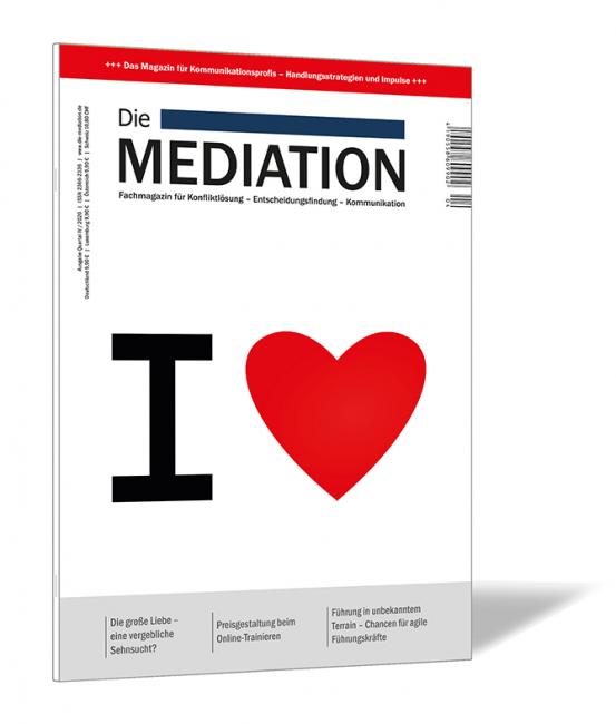 Buchcover von 'Die Mediation (Ausgabe 2020/04)' von Gernot Barth, mit großem schwarzen 'I' und einem roten Herzsymbol auf weißem Hintergrund.