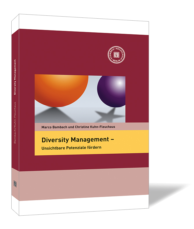 Buchcover von 'Diversity Management' von Marco Bambach, Christine Kuhn-Fleuchhaus, mit bunten Kugeln auf rotem und gelbem Hintergrund.