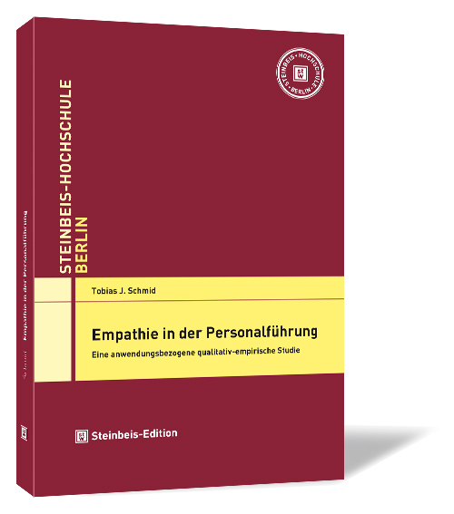 Buchcover von 'Empathie in der Personalführung' von Tobias J. Schmid, mit rotem Hintergrund, gelben Akzenten und dem Logo der Steinbeis Hochschule oben rechts.