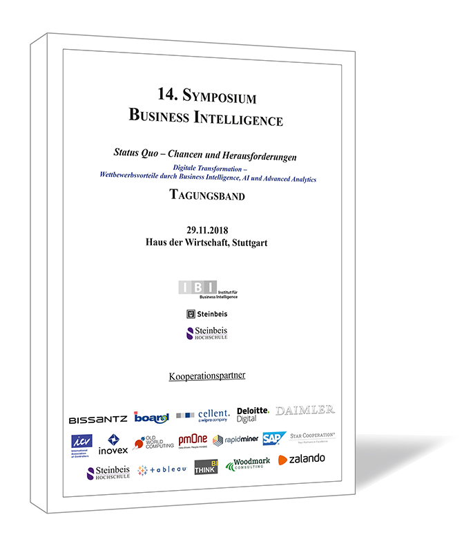 Buchcover von '14. Symposium Business Intelligence' von Andreas Seufert, Peter Lehmann, Klaus Freyburger und Thomas Becker, mit schlichtem weißen Design und schwarzer Schrift, darunter Logos der Kooperationspartner.