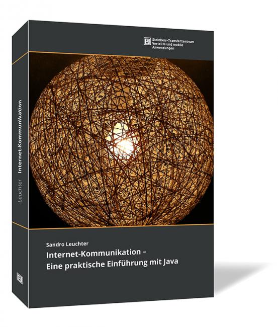Buchcover von 'Internet-Kommunikation – Eine praktische Einführung mit Java' von Sandro Leuchter, mit einer großen, leuchtenden Kugel aus verwobenen Fäden auf schwarzem Hintergrund.